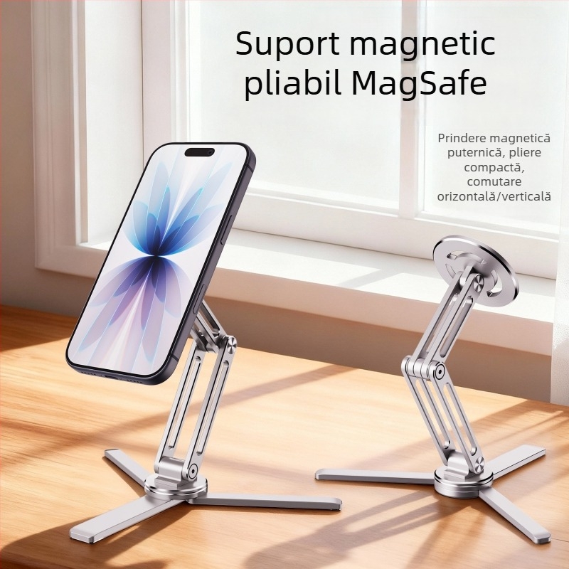 Suport pentru telefon din aliaj de aluminiu pentru filmări, trepied pentru transmisie în direct, suport magnetic de masă pentru selfie video