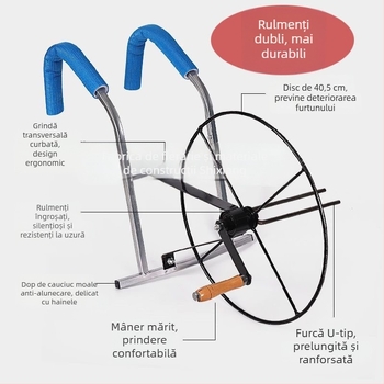 Reel pentru furtun de irigații, cu curea de umăr și suport de depozitare a conductelor