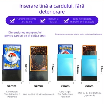 Huse pentru cărți cu spate negru, două nuanțe, finisaj mat, nivel competițional, pentru Magic: The Gathering și Pokémon Trading Card Game, film laser pentru carduri