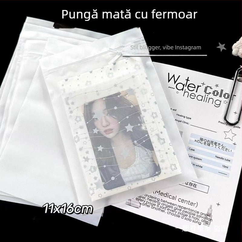 Pungă mată cu fermoar pentru ambalarea cardurilor și materialelor creative, depozitare și ambalare cadouri