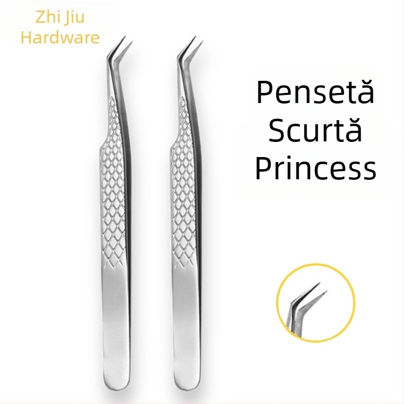 Pensete profesionale pentru gene, precizie înaltă, din oțel inoxidabil antialunecare, stil Princess clip