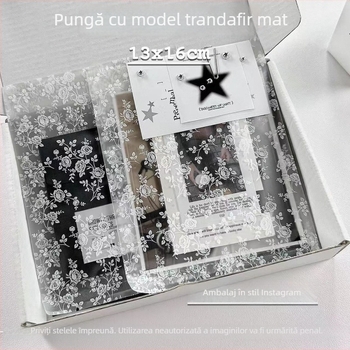 Pungi cu deschidere plată, sigilate termic, în stil Instagram, cu motiv mat de trandafir, pentru ambalarea produselor și materiale DIY culturale și creative