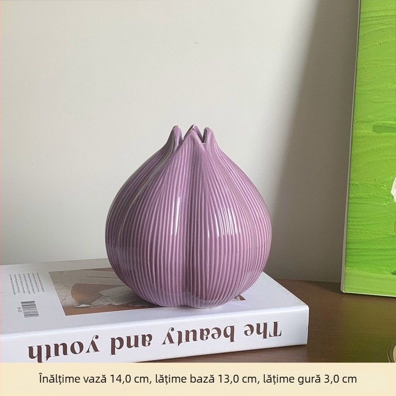 Bujor mov artificial - ornament ceramic pentru sufragerie, decor de birou