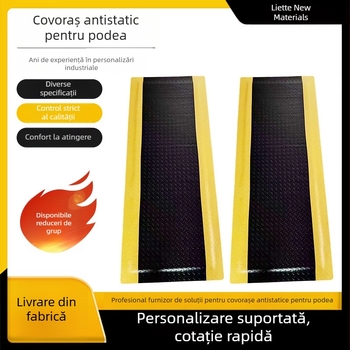 Covoraș antifatigue antistatice cu bază neagră și margine galbenă de avertizare, pentru ateliere industriale, grosime sporită, disponibil în mai multe dimensiuni