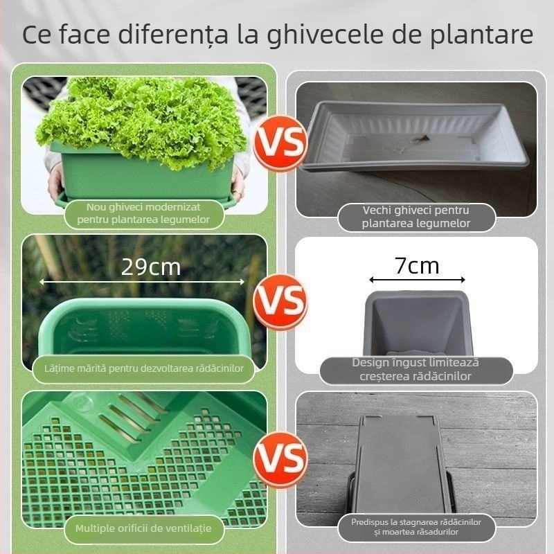 Ghiveci pătrat din plastic pentru balcon, cultivarea legumelor acasă