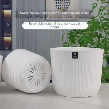 Ghiveci de flori din plastic alb, întărit, în stil nordic minimalist, cu deschidere rotundă și dungi verticale, pentru Pasărea paradisului, potrivit pentru sufragerie și balcon