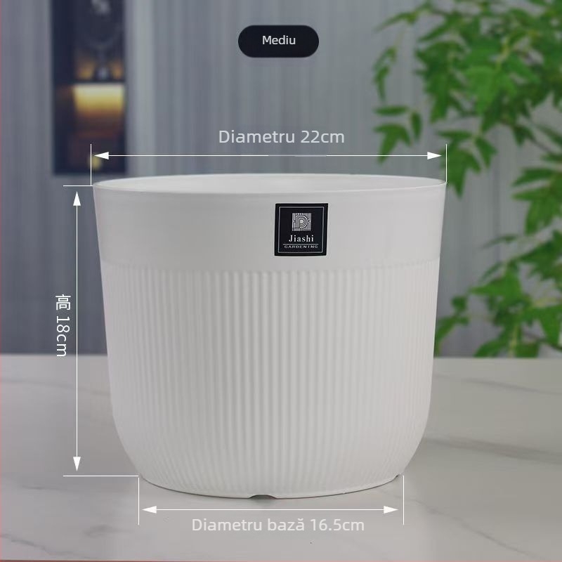 Ghiveci de flori din plastic alb, întărit, în stil nordic minimalist, cu deschidere rotundă și dungi verticale, pentru Pasărea paradisului, potrivit pentru sufragerie și balcon