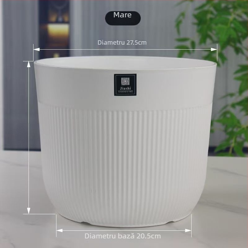 Ghiveci de flori din plastic alb, întărit, în stil nordic minimalist, cu deschidere rotundă și dungi verticale, pentru Pasărea paradisului, potrivit pentru sufragerie și balcon