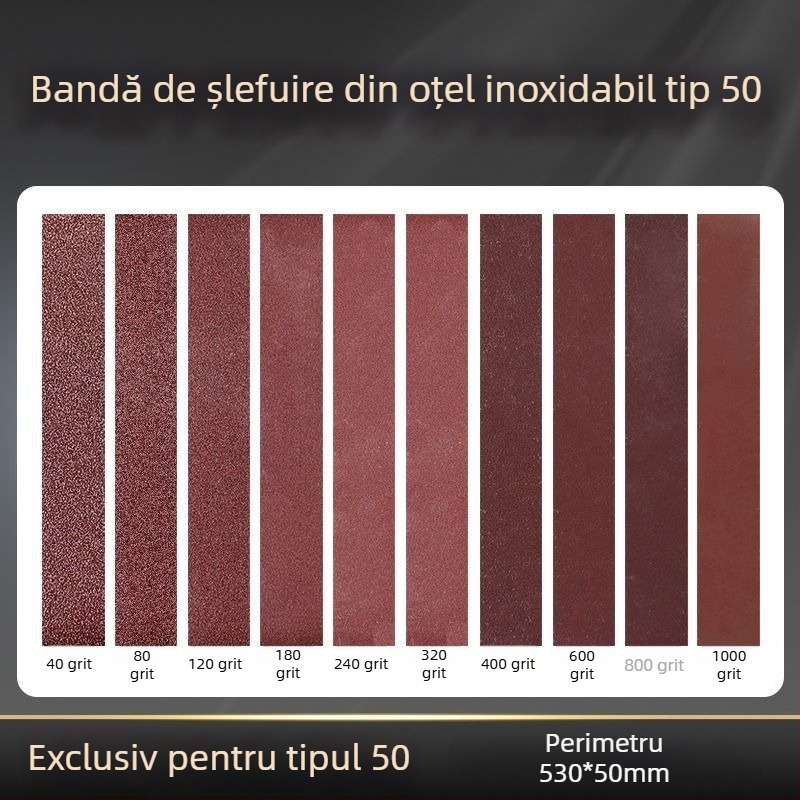 Șlefuitor cu bandă din oțel inoxidabil, versiune extinsă, tip 50, cu bandă de șlefuire 530x50 mm