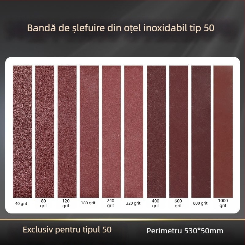 Șlefuitor cu bandă din oțel inoxidabil, versiune extinsă, tip 50, cu bandă de șlefuire 530x50 mm
