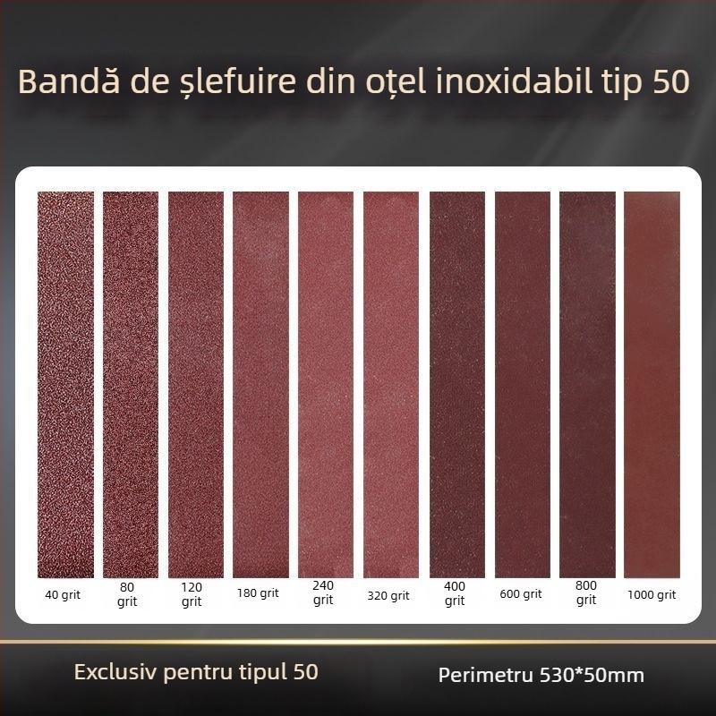Șlefuitor cu bandă din oțel inoxidabil, versiune extinsă, tip 50, cu bandă de șlefuire 530x50 mm