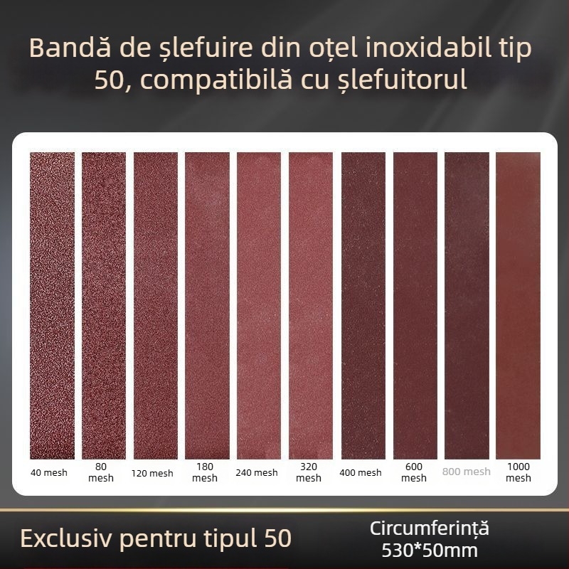 Șlefuitor cu bandă din oțel inoxidabil, versiune extinsă, tip 50, cu bandă de șlefuire 530x50 mm
