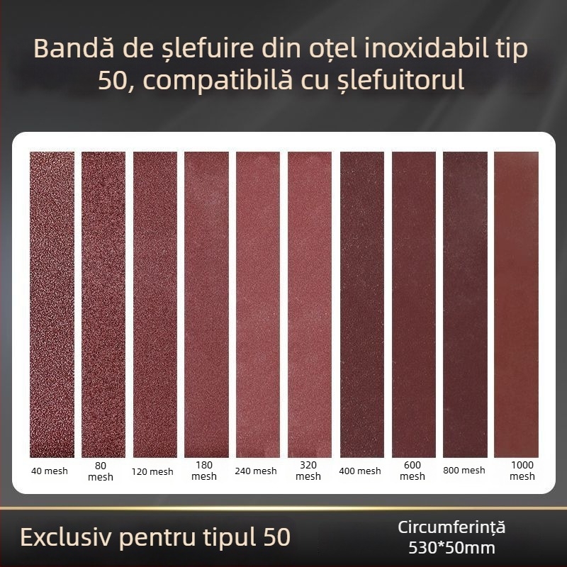 Șlefuitor cu bandă din oțel inoxidabil, versiune extinsă, tip 50, cu bandă de șlefuire 530x50 mm