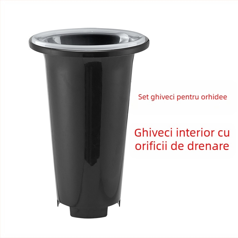 Vas de orchidă din plastic, negru transparent, design minimalist, mare, respirabil, set ghivece orchidă