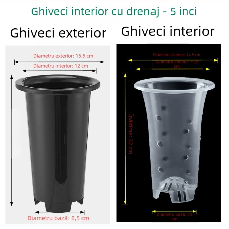 Vas de orchidă din plastic, negru transparent, design minimalist, mare, respirabil, set ghivece orchidă