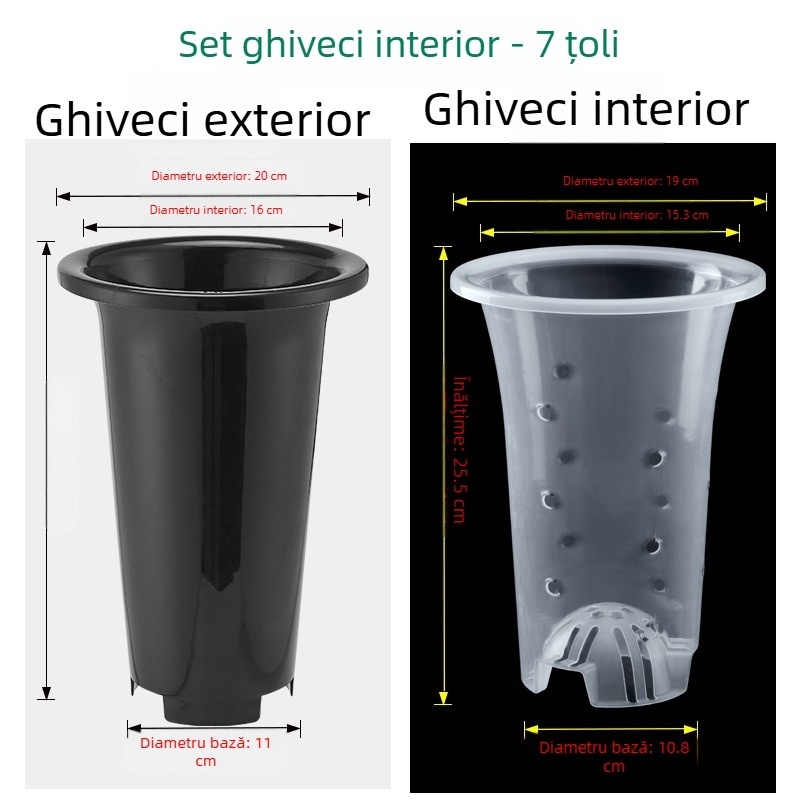 Vas de orchidă din plastic, negru transparent, design minimalist, mare, respirabil, set ghivece orchidă