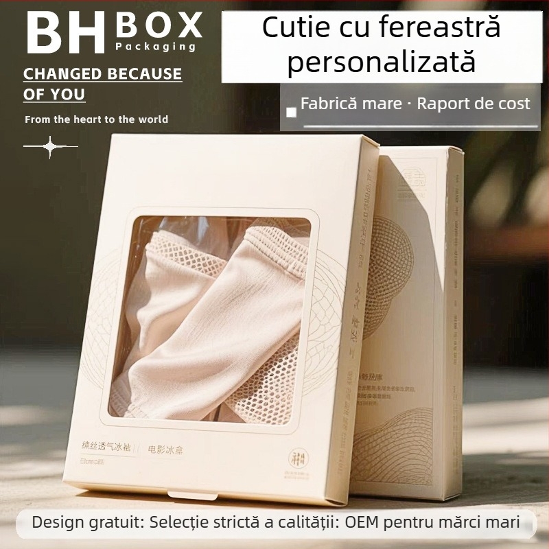 Cutie albă din carton cu fereastră transparentă pentru ambalarea lenjeriei și a cosmeticelor