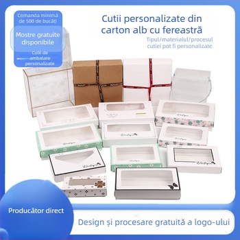 Cutie de culoare personalizată pentru lenjerie și șosete cu fereastră, cutie albă din carton, ambalaj cadou pentru eșarfe, capac și bază din carton Kraft