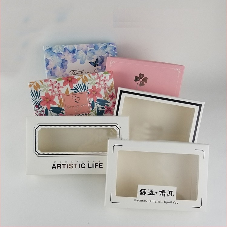 Cutie de culoare personalizată pentru lenjerie și șosete cu fereastră, cutie albă din carton, ambalaj cadou pentru eșarfe, capac și bază din carton Kraft