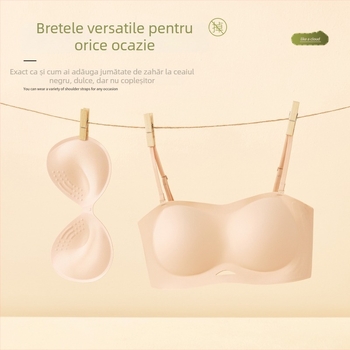 Sutien bandeau fără bretele, push-up, antialunecare, fără cusături, cupe groase pentru amplificarea unui bust mic, stil manga