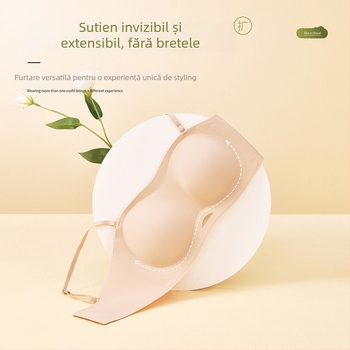 Sutien bandeau fără bretele, push-up, antialunecare, fără cusături, cupe groase pentru amplificarea unui bust mic, stil manga