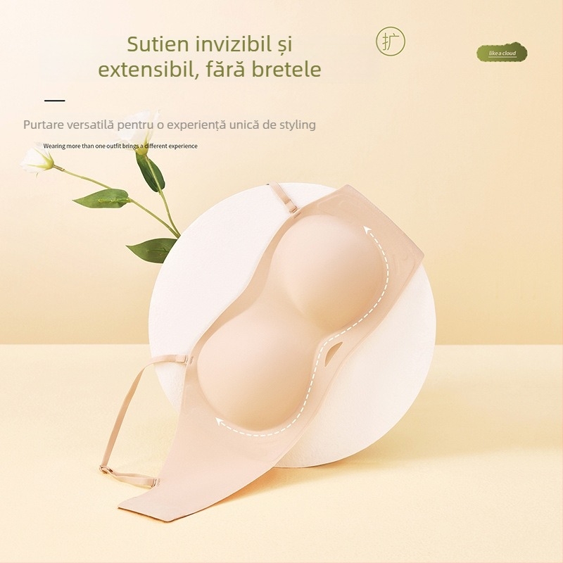 Sutien bandeau fără bretele, push-up, antialunecare, fără cusături, cupe groase pentru amplificarea unui bust mic, stil manga