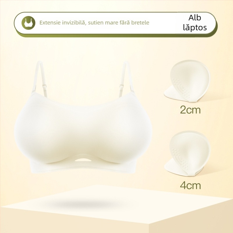 Sutien bandeau fără bretele, push-up, antialunecare, fără cusături, cupe groase pentru amplificarea unui bust mic, stil manga