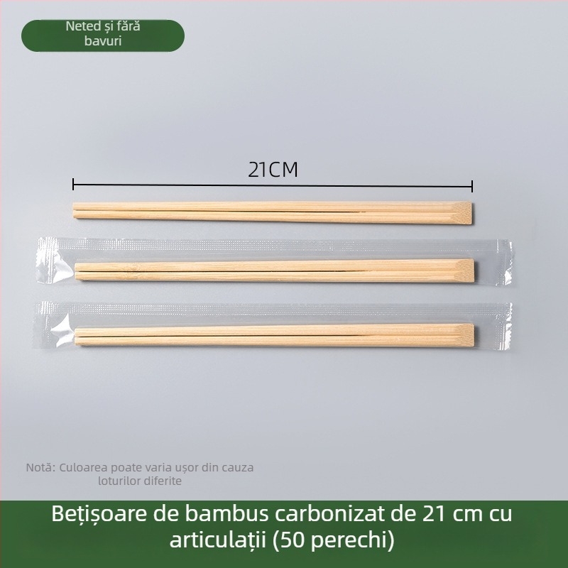 Bețișoare de bambus de unică folosință, ambalate individual, pentru uz casnic și comenzi takeout, carbonizate.