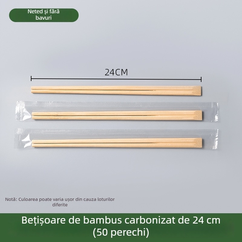 Bețișoare de bambus de unică folosință, ambalate individual, pentru uz casnic și comenzi takeout, carbonizate.