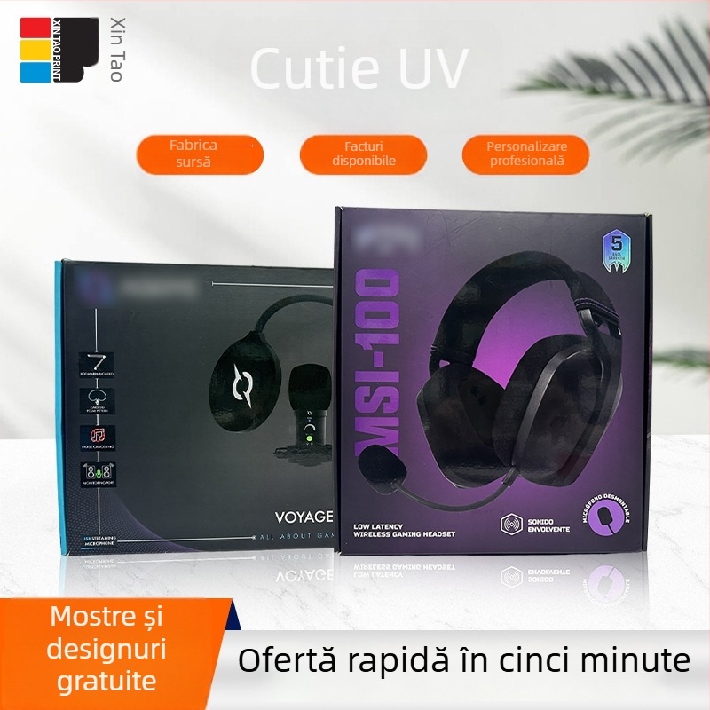 Cutie de ambalaj pentru căști, cutie din carton, cutie cadou personalizată, cutie ondulată, cutie color pentru electronice, cutie UV cu adâncire și personalizare