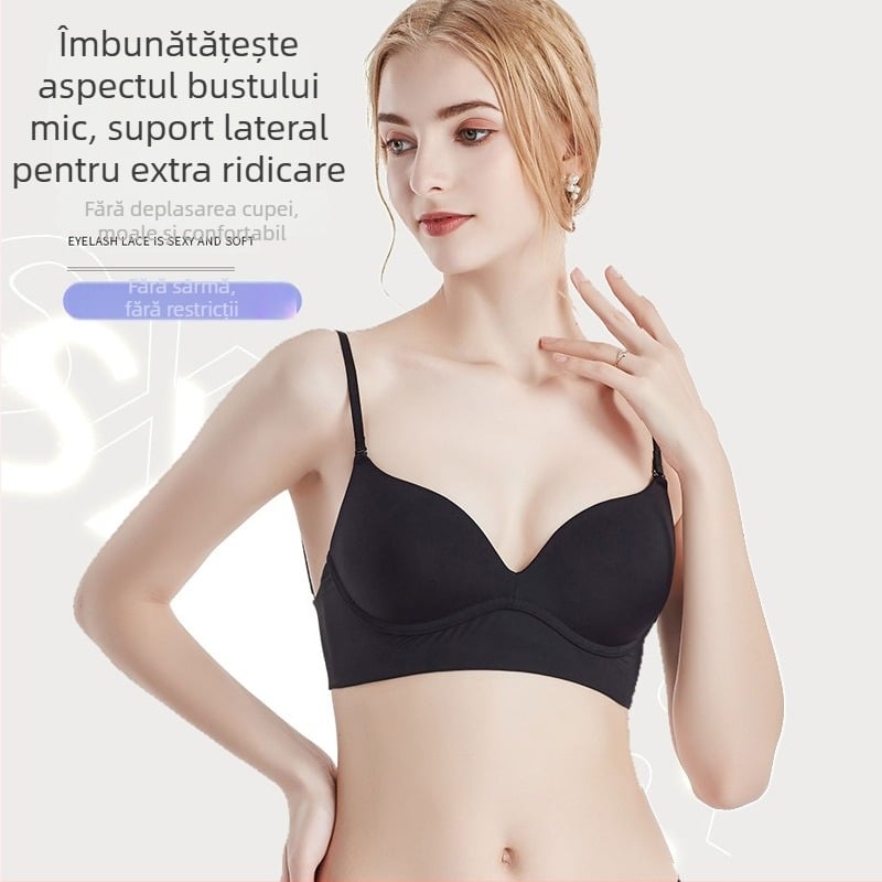 Sutien fără sârmă, cu spate deschis în formă de U, fără cusături, susținere pentru sânuri mici, anti-lăsare.
