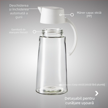 Sticlă de ulei din sticlă cu deschidere-închidere automată, pentru ulei, sos de soia și oțet