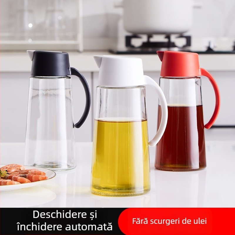 Sticlă de ulei din sticlă cu deschidere-închidere automată, pentru ulei, sos de soia și oțet