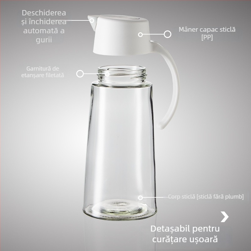 Sticlă de ulei din sticlă cu deschidere-închidere automată, pentru ulei, sos de soia și oțet