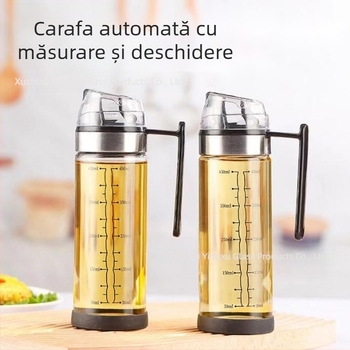 Recipient din sticlă pentru ulei, cu sistem anti-stropire, capacitate mare, dozare automată pentru bucătărie