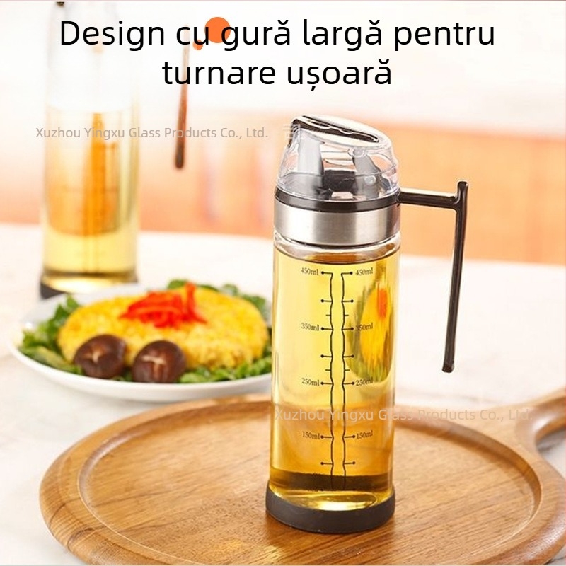 Recipient din sticlă pentru ulei, cu sistem anti-stropire, capacitate mare, dozare automată pentru bucătărie