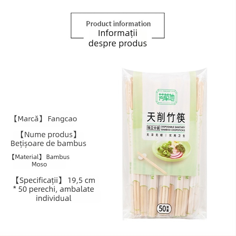 Meadow bețișoare de bambus de unică folosință, ambalate individual, vârf pătrat, pentru uz casnic și comercial.
