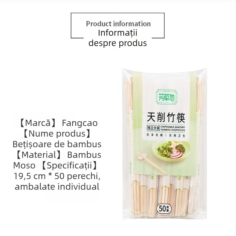 Meadow bețișoare de bambus de unică folosință, ambalate individual, vârf pătrat, pentru uz casnic și comercial.