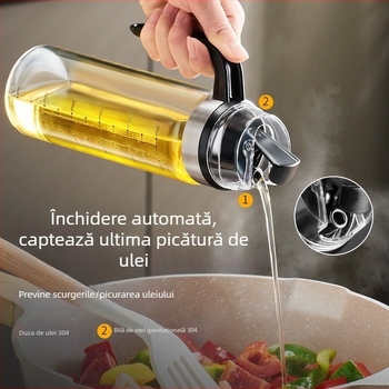 Sticlă de ulei din sticlă, cu protecție la scurgeri și deschidere/închidere automată, pentru sos de soia, oțet și condimente – bucătărie