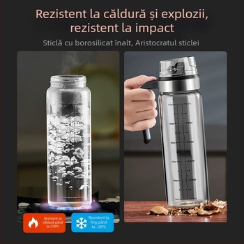Sticlă de ulei din sticlă, cu protecție la scurgeri și deschidere/închidere automată, pentru sos de soia, oțet și condimente – bucătărie