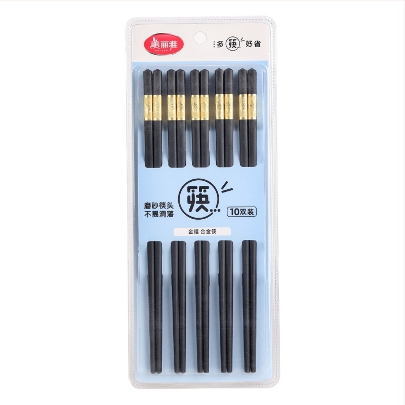 Bețe de mâncare din aliaj Meiya Jinfu, set de 10 perechi, antiderapante, rezistente la temperaturi ridicate, veselă de uz casnic