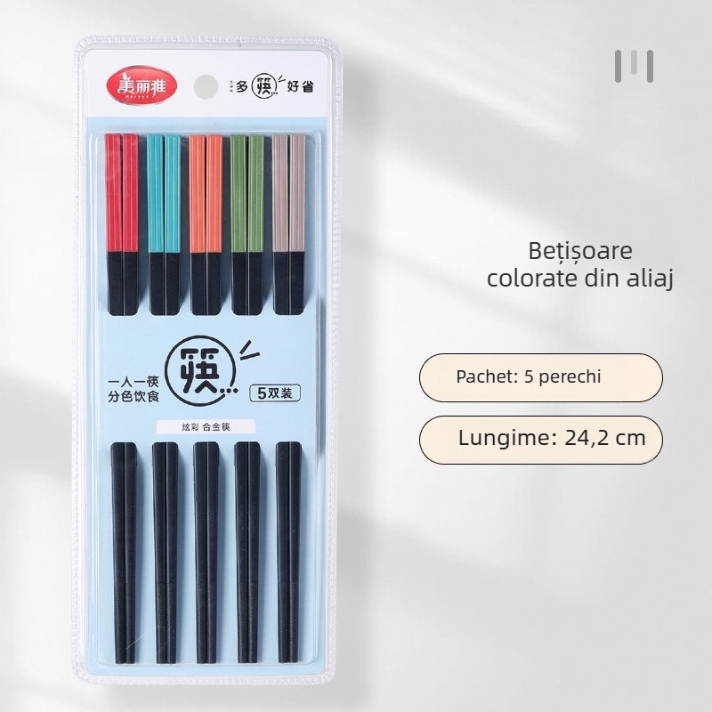 Bețe de mâncare din aliaj Meiya Jinfu, set de 10 perechi, antiderapante, rezistente la temperaturi ridicate, veselă de uz casnic