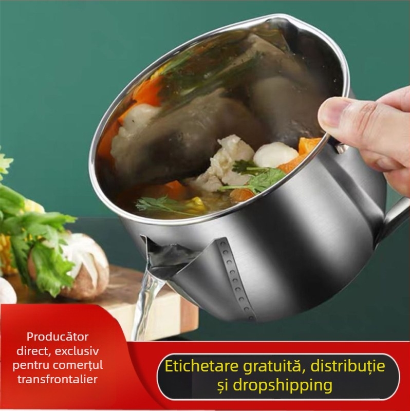 Oală din oțel inoxidabil 304 pentru filtrarea uleiului acasă, separator de ulei pentru supă, filtru de ulei bucătărie