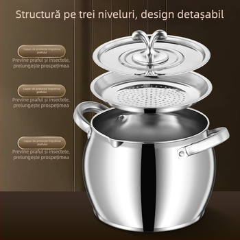 Vas din oțel inoxidabil pentru grăsime de porc, cu capac și filtru, capacitate mare, bucătărie