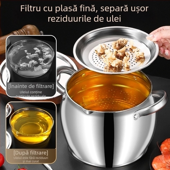 Vas din oțel inoxidabil pentru grăsime de porc, cu capac și filtru, capacitate mare, bucătărie