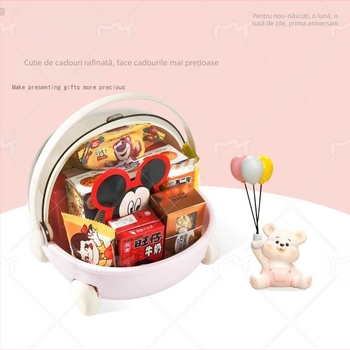 Cutie de depozitare pentru alimente, 2 L, cu capac și mâner, PET+PP, culoare solidă, stil desen animat drăguț, set 32 buc.