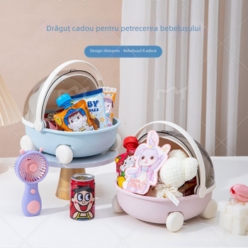 Cutie de depozitare pentru alimente, 2 L, cu capac și mâner, PET+PP, culoare solidă, stil desen animat drăguț, set 32 buc.