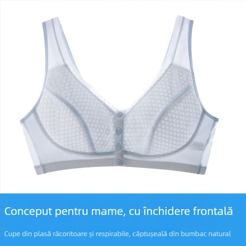  Sutien fără fir, cu închidere frontală, stil vestă, respirabil, pentru femei de vârstă mijlocie și înaintată, confortabil, anti-lăsare a sânilor, ușor
