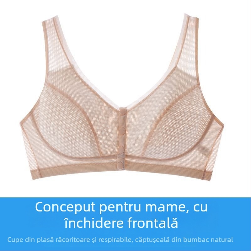  Sutien fără fir, cu închidere frontală, stil vestă, respirabil, pentru femei de vârstă mijlocie și înaintată, confortabil, anti-lăsare a sânilor, ușor
