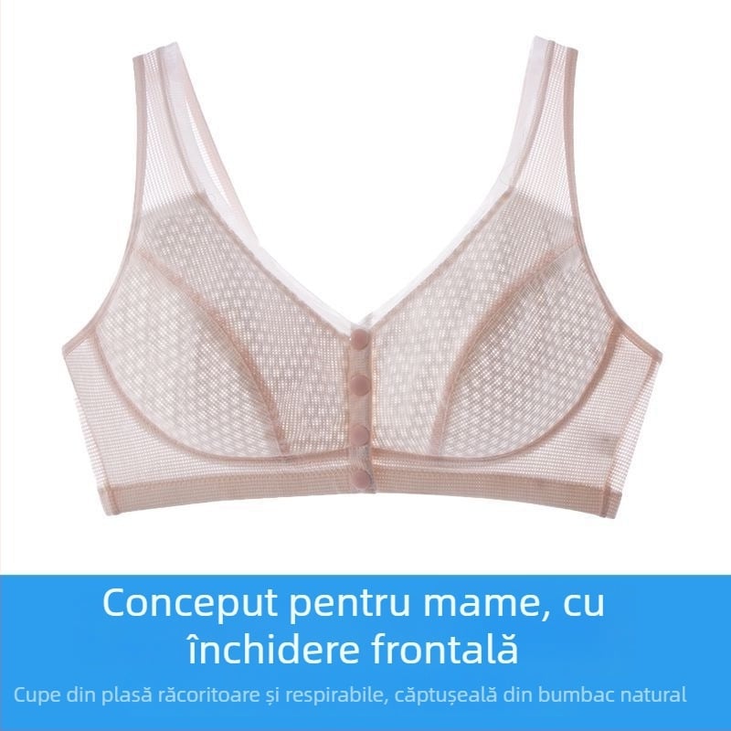  Sutien fără fir, cu închidere frontală, stil vestă, respirabil, pentru femei de vârstă mijlocie și înaintată, confortabil, anti-lăsare a sânilor, ușor